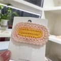 Handmade crochet oval hair clip in pink and yellow yarn on a display card - 5# Pink Edge Oval Yellow