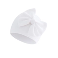 Detail of soft ribbed cotton baby hat featuring a large decorative double bow in white - White (Bow Turban Hat)