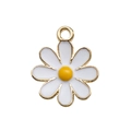 White and yellow enamel daisy flower pendant with a golden metal rim for DIY jewelry - Little Daisy Style (16494)
