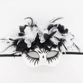 Black and white Day of the Dead masquerade mask with lace flowers and feathers - 2025 Dark Eyelash Day of the Dead