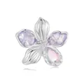 S925 sterling silver purple flower charm with crystal petals for DIY bracelets - BSC990-Purple Pink Stone Flower Bead