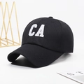 Minimalist black baseball cap with white CA embroidery shown from a 45-degree angle - Black (CA Pattern)