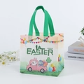 Sac cadeau de Pâques réutilisable en non-tissé avec lapin imprimé et poignée verte - DT12 Marquage à l'or / 20X20X15CM