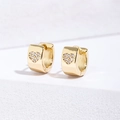 Golden heart-shaped wide hoop earrings with micro-paved zircons and polished finish - 6mm / Gold