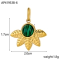 Detailed size specifications for a gold leaf pendant with a green stone inlay - Flower Leaf Gold With Malachite Stone (AP41953B-6)