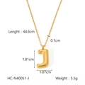 Detailed dimension guide for golden bubble letter J pendant with chain measurements - Letter J (HC-N40051-J)