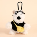 White plush bear keychain with black knit shirt and yellow crochet bag accessory - Black Shirt Yellow Bag Westie