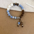 Ethnic beaded bracelet with white star charms and vintage silver Nafu metal bead - Dark Coffee-Blue-Pentagram Fortune