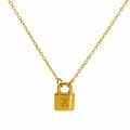 Golden padlock pendant necklace featuring engraved letter X in minimalist metal style - Letter X