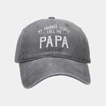 Detail of dark gray washed cotton baseball cap with vintage white PAPA text print - Adjustable / Gray