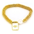 Detail of bohemian gold bead bracelet with baroque pearl and evil eye enamel charm - Evil Eye Style (10#)