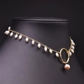 Zweilagige Halskette mit natürlichen Süßwasserperlen und goldener Sternenkette - Runder Ring Perlen Choker