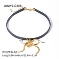 Black choker necklace with a gold bow and heart pendant in high-quality stainless steel - Gold Bowknot Choker (JDNW2403031)