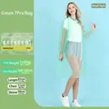 Adult mint green hooded portable rain poncho with size chart and model display - Set / Mint Green