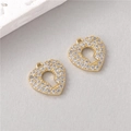 Golden 3D heart pendant with clear zircons and keyhole cutout for DIY jewelry - Hollow Heart Keyhole Pendant (H-0667)