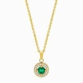 Elegant gold necklace featuring a round green gemstone pendant with white zircon halo - Gold/Green Stone (Round)
