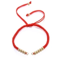 Adjustable red braided rope bracelet with golden beads and detailed knotting - Bracelet: 38-q0504