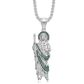 Collana con ciondolo San Giuda hip hop con diamanti verdi in finitura argento - Ciondolo Singolo Color Argento