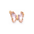Pink crystal butterfly pendant with gold plating and cubic zirconia for DIY jewelry - Lotus Pink (Hole on Right)