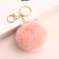 Pink faux rabbit fur pom pom keychain with gold chain on white background book - Elastic Band (No Hardware) / Korean Pink