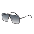 Oversized dark metal frame sunglasses with gray gradient lenses and flat top design - Grey Green