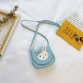 Cute light blue children crossbody bag with white rabbit design and PU leather finish - Blue