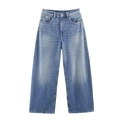 Classic mid-waist wide leg blue denim jeans with washed finish and five-pocket design - XS / Washed Blue