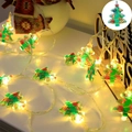 Christmas tree shaped LED string lights with green acrylic bells and warm glow - Christmas Tree / Battery Powered: 1.5m 10LED [Steady On]