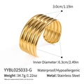 Detailed view showing a 3.0cm wide striped stainless steel cuff bracelet in gold finish - Gold