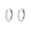 Pair of silver hoop earrings with pave-set cubic zirconia on a white background - Circle / Silver Hoop Pair