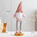 Pink Christmas gnome ornament with sequin hat and long legs, 25cm festive tabletop decor - Pink Standing Bearded Gnome