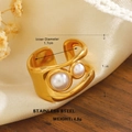 Golden stainless steel double-layer wave ring featuring dual pearls and minimalist design - Double Layer Wave Twin Pearl Style (ZN1503-1123)