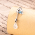 Titanium kitten ear cartilage stud with blue triangle gems and teardrop zircon pendant - Blue + White (Left)