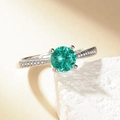 Silver ring with round green gemstone and side zircons on a textured white stone - Platinum Gold [one Carat] Ljz-257 / Adjustable Open