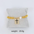 Bohemian gold beaded stretch bracelet with pearl and diamond-encrusted cross charm - Black Zirconia Cross Charm Bracelet (Gold)
