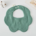 Bean green organic cotton muslin baby bib with wavy edges and secure snap button - Gauze Flower Bandage - Grass Green