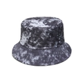 Detailed close-up of grey and white tie-dye cotton bucket hat with premium stitching - M (56-58cm) / Black Grey Tie Dye