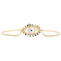 Detail of adjustable gold-plated bracelet featuring zircon evil eye and beaded accents - Gold Plated Copper + Colorful Zirconia / Marquise Evil Eye / Gold