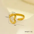 Detailed view of gold stainless steel heart ring with dimensions of 2cm by 1.33cm - Minimalist Heart Line
