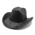 Détail du chapeau de cowboy noir pailleté avec dentelle pour fête et performance - M (56-58cm) / Noir
