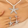 Silver starfish necklace and earrings jewelry set for women with textured surface - Silver Starfish Jewelry Set
