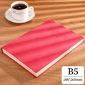 Red B5 soft leather business notebook with embossed text on a wooden desk - Ruled / B5-Red