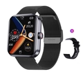 F57L Smart Watch in black with Milanese magnetic band and spare silicone strap - Black Mesh Strap (Metal+Silicone Dual Straps)