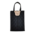 Schwarze gesteppte Auto-Sitztasche aus Leder mit niedlichem Plüschbären-Dekor - Schwarz (Milchtee Bär)