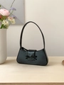 Elegant black baguette underarm bag in smooth PU leather with ribbon bow decoration - Black