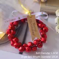 Détail d'une couronne de Noël de 10 cm avec cloches rouges de 1,5 cm et étiquette cadeau - 7# Couronne de Cloches Rouges (10cm)