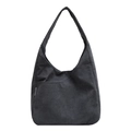 Dark grey corduroy hobo shoulder bag with a large front pocket and wide strap - Gray