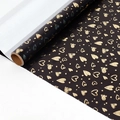 Black gift wrapping paper roll with elegant gold foil heart patterns and metallic finish - Heart