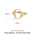 S925 sterling silver ring setting in vintage gold finish with 9x13mm oval stone mount - Antique Gold (9*13mm)