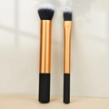 Professionele make-up borstelset met poederborstel en platte detailborstel in set - Goud